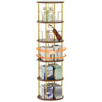 Flycity 5 Tier Rotating Bookshelf, 360° Display Rotating Bookcase Corner Storage Rack with Special Visible Partition Storage, Gold