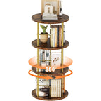 Flycity 3 Tier Rotate Bookcases, 360° Display Spin Bookcases Corner Shelf with Special Visible Partition Storage, Gold