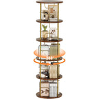 Flycity 5 Tier Rotate Bookcases, 360° Display Spin Bookcases Corner Shelf with Special Visible Partition Storage, Gold