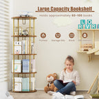 Flycity 4 Tier Rotating Bookshelf, 360Â° Display Rotating Bookcase Corner Storage Rack with Special Visible Partition Storage, Gold