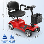 Flycity 24V 4 Wheel Mobility Scooter for Seniors, Foldable 30 Miles Long Range Electric Scooter with LED Lights and Basket, 20Ah Electric Powered Wheelchair Device for Adults, Red