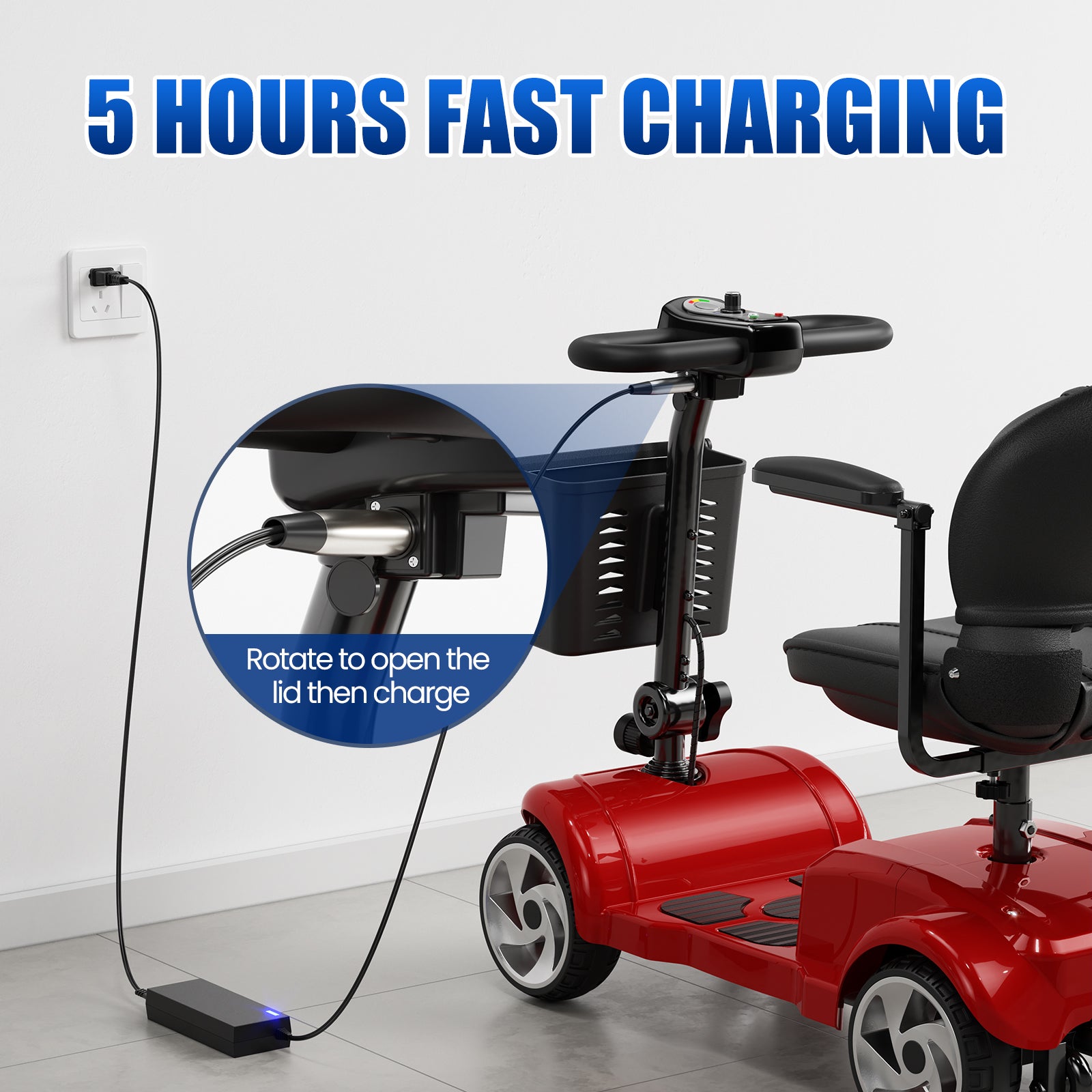 Flycity 24V 4 Wheel Mobility Scooter for Seniors, Foldable 30 Miles Long Range Electric Scooter with LED Lights and Basket, 20Ah Electric Powered Wheelchair Device for Adults, Red