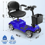 Flycity 24V 4 Wheel Mobility Scooter for Seniors, Foldable 30 Miles Long Range Electric Scooter with LED Lights and Basket, 20Ah Electric Powered Wheelchair Device for Adults, Blue