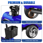 Flycity 24V 4 Wheel Mobility Scooter for Seniors, Foldable 30 Miles Long Range Electric Scooter with LED Lights and Basket, 20Ah Electric Powered Wheelchair Device for Adults, Blue