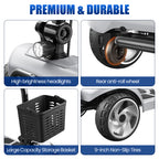 Flycity 24V 4 Wheel Mobility Scooter for Seniors, Foldable 30 Miles Long Range Electric Scooter with LED Lights and Basket, 20Ah Electric Powered Wheelchair Device for Adults, Silver