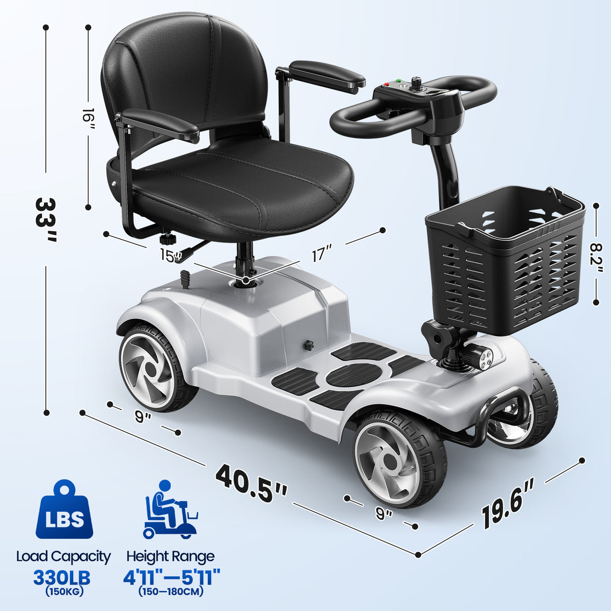 Flycity 24V 4 Wheel Mobility Scooter for Seniors, Foldable 30 Miles Long Range Electric Scooter with Scooter Cover, 20Ah Electric Powered Wheelchair Device for Adults, Sliver
