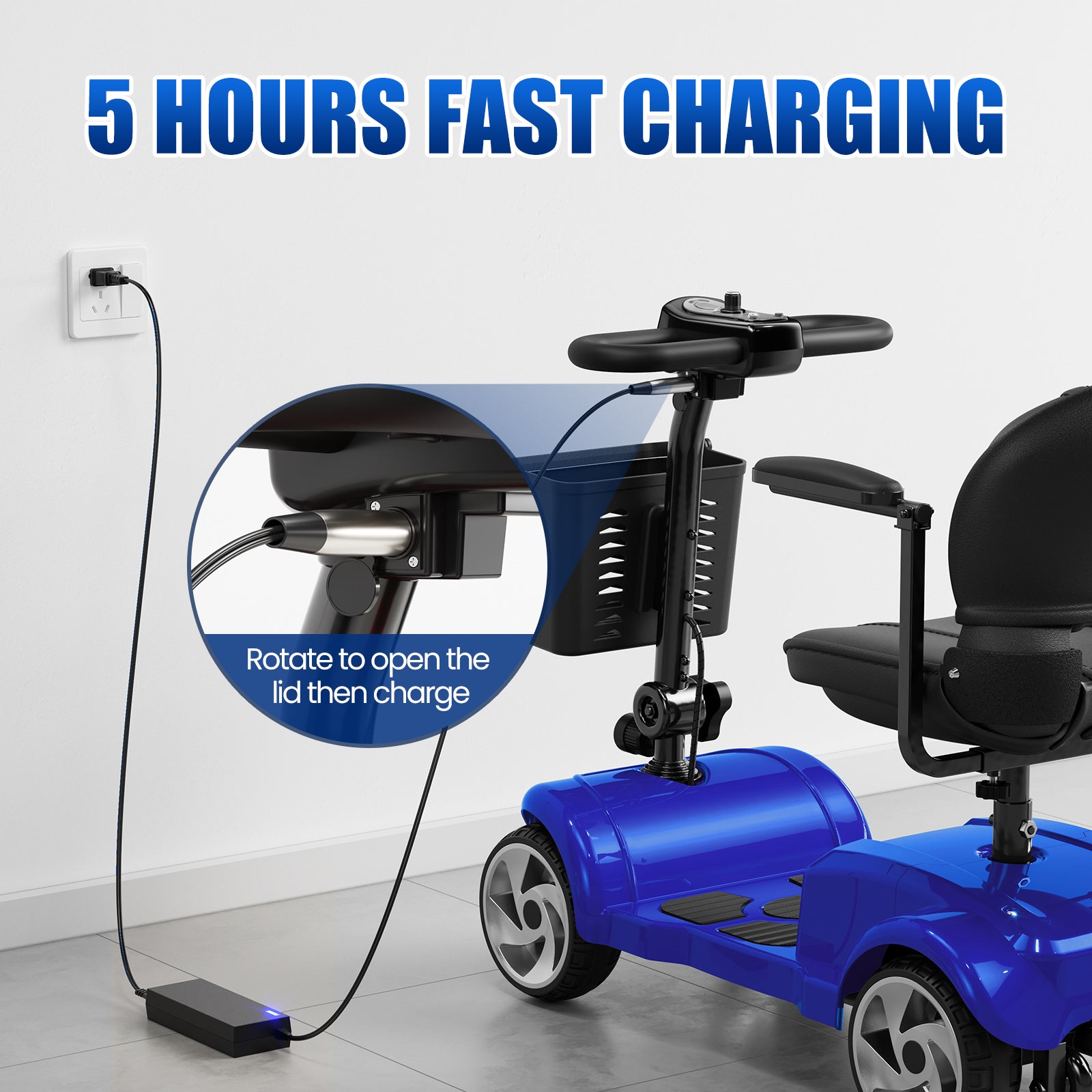 Flycity 24V 4 Wheel Mobility Scooter for Seniors, Foldable 20 Miles Long Range Electric Scooter with LED Lights and Basket, 12Ah Electric Powered Wheelchair Device for Adults, Blue
