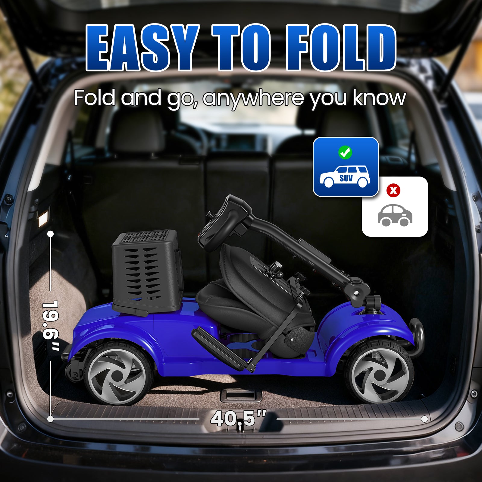 Flycity 24V 4 Wheel Mobility Scooter for Seniors, Foldable 20 Miles Long Range Electric Scooter with LED Lights and Basket, 12Ah Electric Powered Wheelchair Device for Adults, Blue