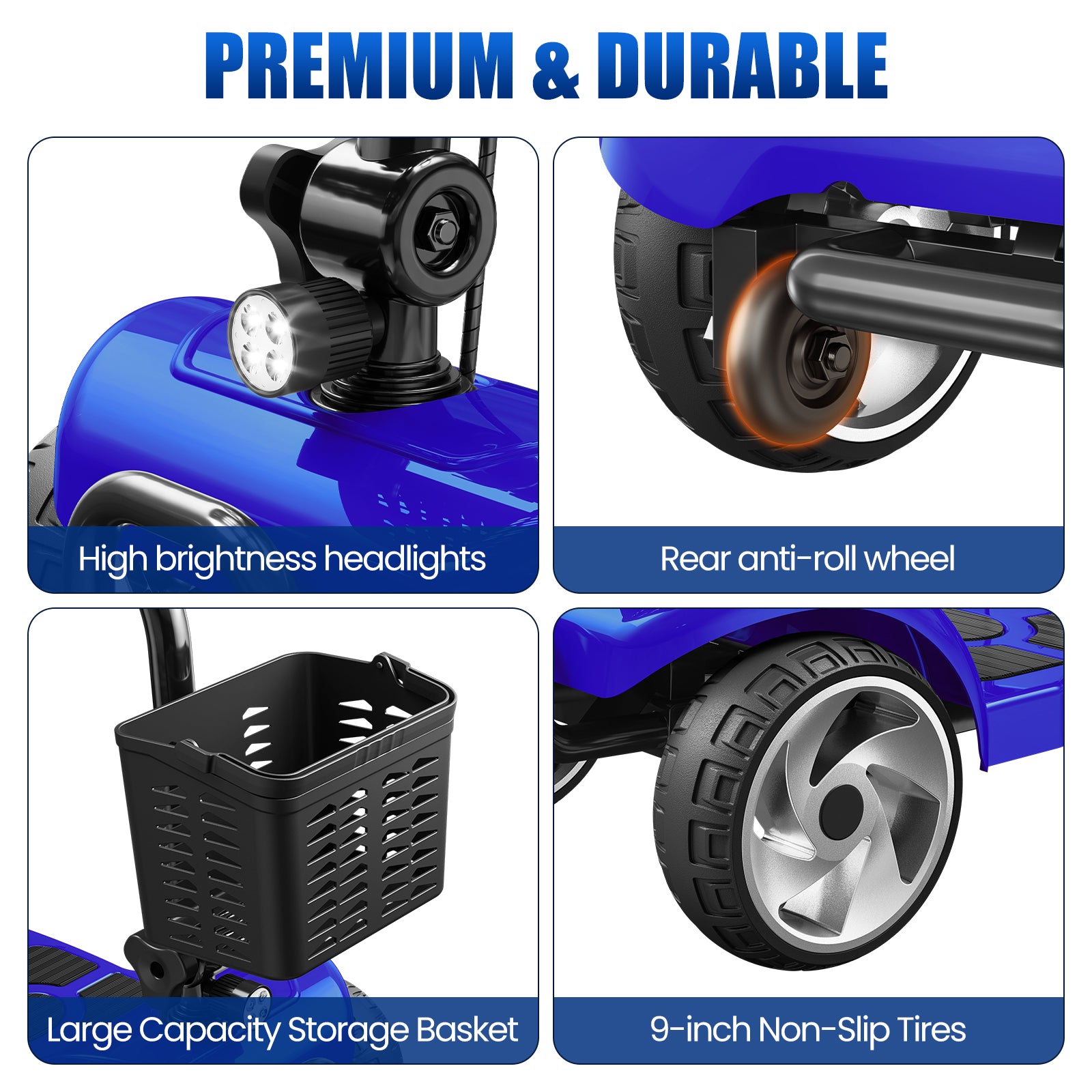 Flycity 24V 4 Wheel Mobility Scooter for Seniors, Foldable 20 Miles Long Range Electric Scooter with LED Lights and Basket, 12Ah Electric Powered Wheelchair Device for Adults, Blue