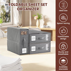 Flycity 6 Pack Foldable Bed Sheet Organizers with Window, Storage Containers for Queen & King Size Bedding, Linen Closet Organizers for Sheet Sets, Gray