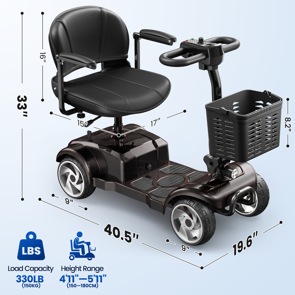 Flycity 24V 4 Wheel Mobility Scooter for Seniors, Foldable 20 Miles Long Range Electric Scooter with LED Lights and Basket, 12Ah Electric Powered Wheelchair Device for Adults, Black