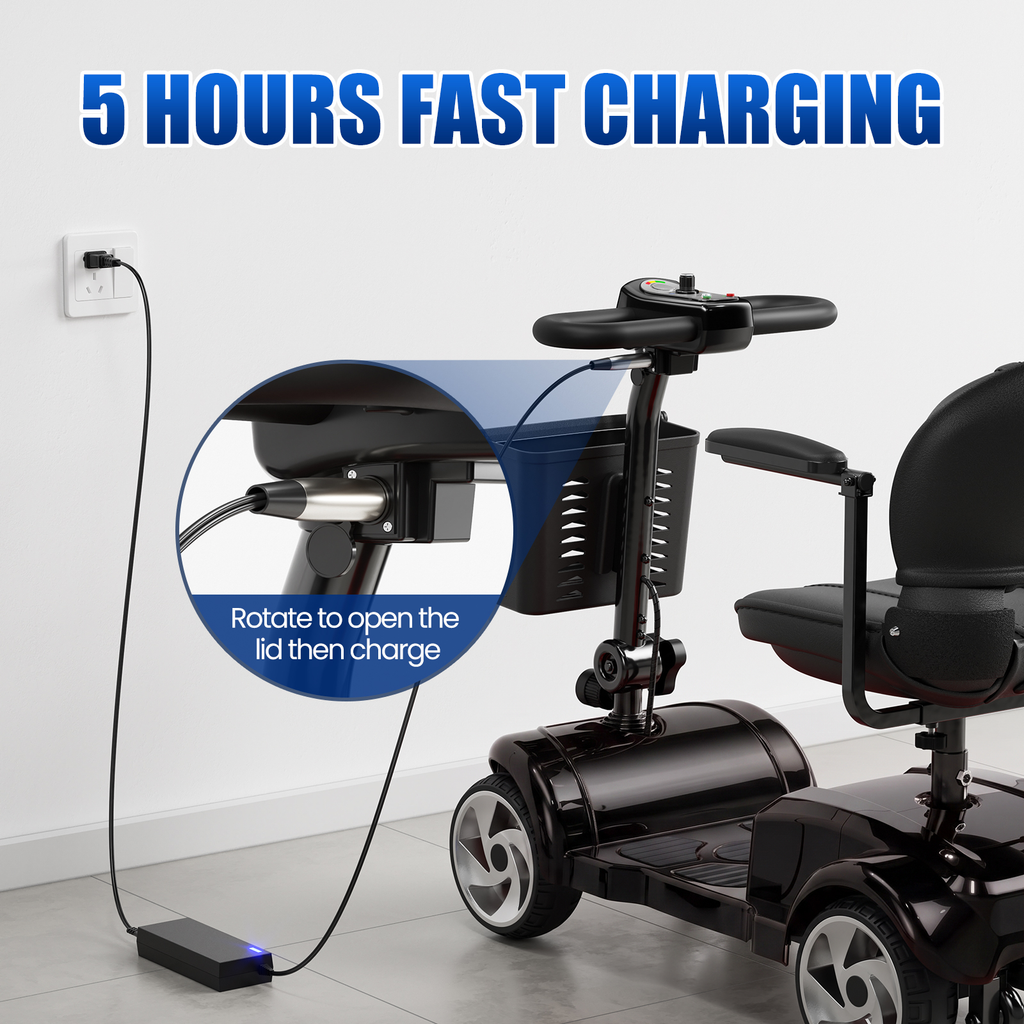 Flycity 24V 4 Wheel Mobility Scooter for Seniors, Foldable 20 Miles Long Range Electric Scooter with LED Lights and Basket, 12Ah Electric Powered Wheelchair Device for Adults, Black
