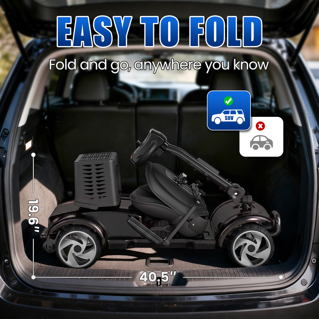 Flycity 24V 4 Wheel Mobility Scooter for Seniors, Foldable 30 Miles Long Range Electric Scooter with LED Lights and Basket, 20Ah Electric Powered Wheelchair Device for Adults, Black