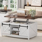 Flycity Lift Top Coffee Table, Lift up Coffee Table with Storage and Sliding Door, Farmhouse Center Table for Living Room Bedroom, White
