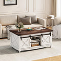 Flycity Lift Top Coffee Table, Lift up Coffee Table with Storage and Sliding Door, Farmhouse Center Table for Living Room Bedroom, White