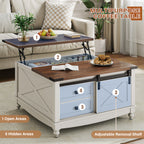 Flycity Square Lift Top Coffee Table with 2 Drawers, 31.5" Farmhouse Lift Up Coffee Table with Hidden Storage Compartment, Wood Center Table for Living Room, White