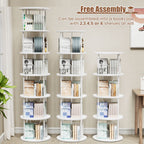 Flycity 6 Tier Rotating Bookshelf, 360° Display Rotating Bookcase Corner Storage Rack with Special Visible Partition Storage, White