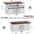 Flycity Lift Top Coffee Table, Lift up Coffee Table with Storage and Sliding Door, Farmhouse Center Table for Living Room Bedroom, White