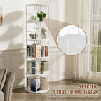 Flycity 5 Tier Rotating Bookshelf, 360° Display Rotating Bookcase Corner Storage Rack with Special Visible Partition Storage, White