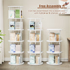Flycity 5 Tier Rotating Bookshelf, 360° Display Rotating Bookcase Corner Storage Rack with Special Visible Partition Storage, White