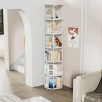 Flycity 6 Tier Rotating Bookshelf, 360° Display Rotating Bookcase Corner Storage Rack with Special Visible Partition Storage, White