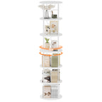 Flycity 6 Tier Rotating Bookshelf, 360° Display Rotating Bookcase Corner Storage Rack with Special Visible Partition Storage, White