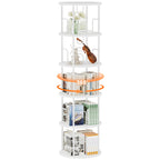 Flycity 5 Tier Rotating Bookshelf, 360° Display Rotating Bookcase Corner Storage Rack with Special Visible Partition Storage, White