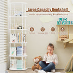 Flycity 5 Tier Rotating Bookshelf, 360° Display Rotating Bookcase Corner Storage Rack with Special Visible Partition Storage, White