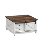 Flycity Square Lift Top Coffee Table with 2 Drawers, 31.5" Farmhouse Lift Up Coffee Table with Hidden Storage Compartment, Wood Center Table for Living Room, White