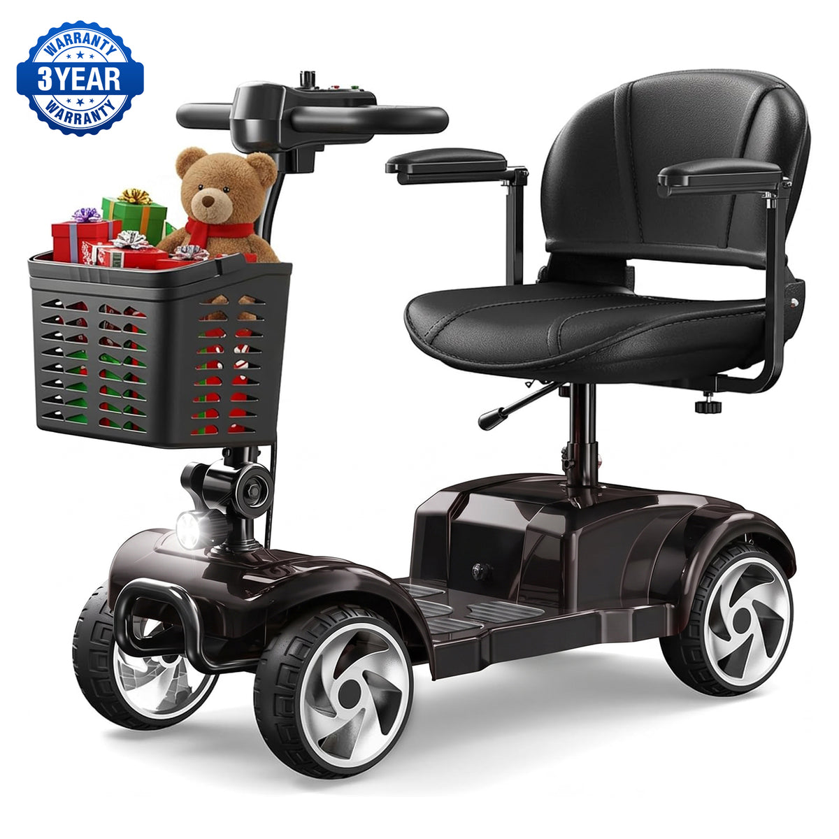 Flycity 24V 4 Wheel Mobility Scooter for Seniors, Foldable 20 Miles Long Range Electric Scooter with LED Lights and Basket, 12Ah Electric Powered Wheelchair Device for Adults, Black